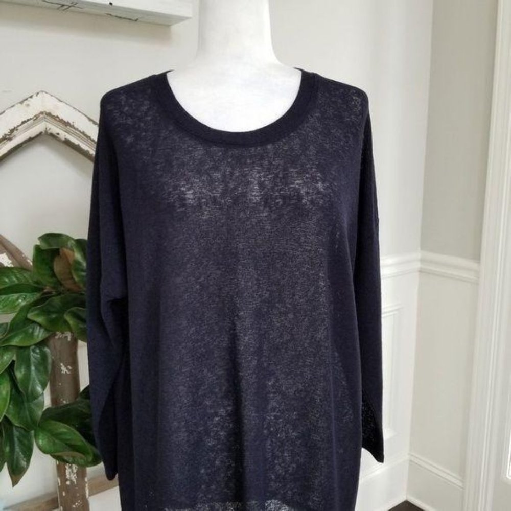 Catherine Malandrino Sheer Navy Sweater 3/4 Sleeve Size 1X NWT